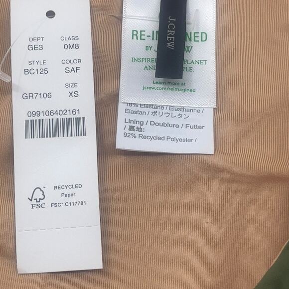 J Crew Curved Waist Bikini Bottom Green Cheeky Size XS BC125 New - Picture 3 of 5